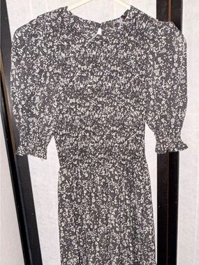 Black and White Floral Midi Dress - Women's